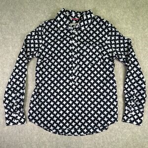 Merona Women's Button Down Long Sleeve Black And White Houndstooth‎ Shirt Medium